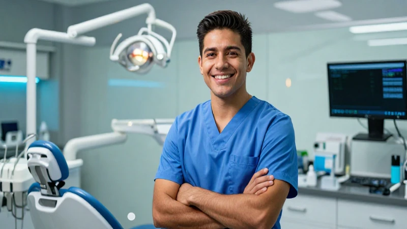 Joven dentista mexicano en clínica moderna