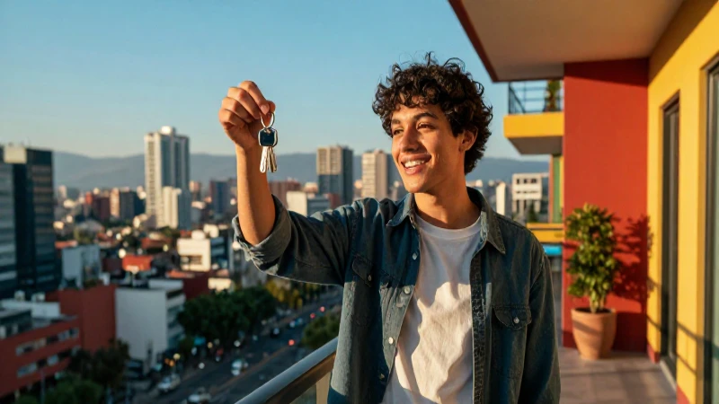 Joven con llaves, vista de CDMX
