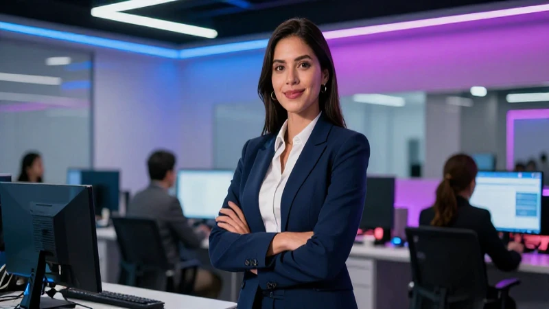 Mujer mexicana profesional en moderno centro de alta tecnología
