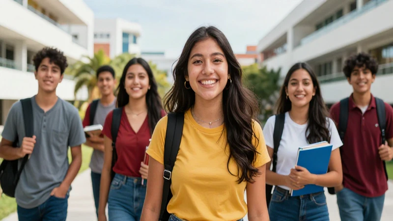 Estudiantes mexicanos vibrantes en campus universitario moderno