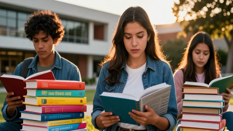 Estudiante mexicano estudiando con libros
