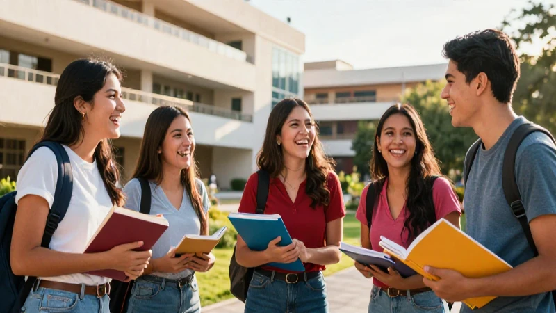 Estudiantes mexicanos estudiando en campus