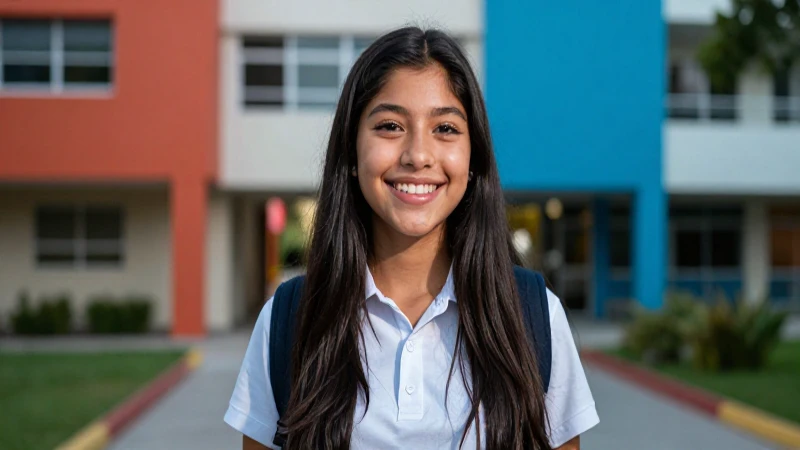 Estudiante mexicano sonríe en campus profesional
