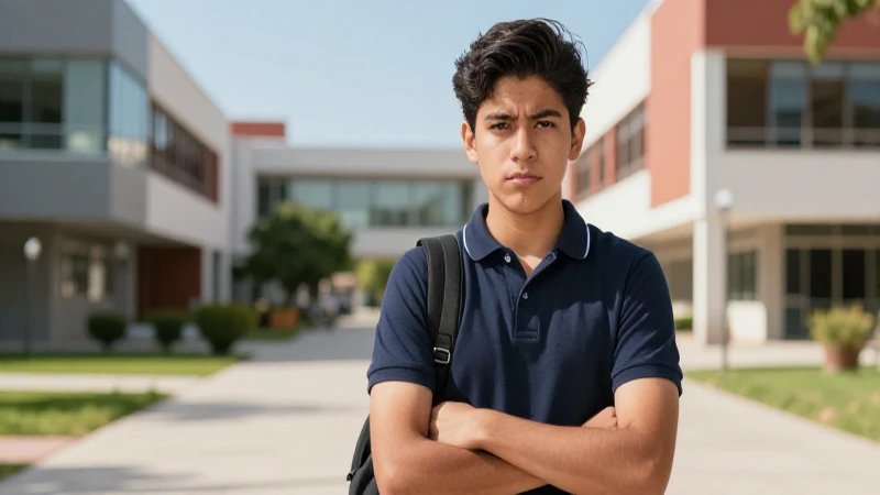 Joven mexicano decidido en campus moderno