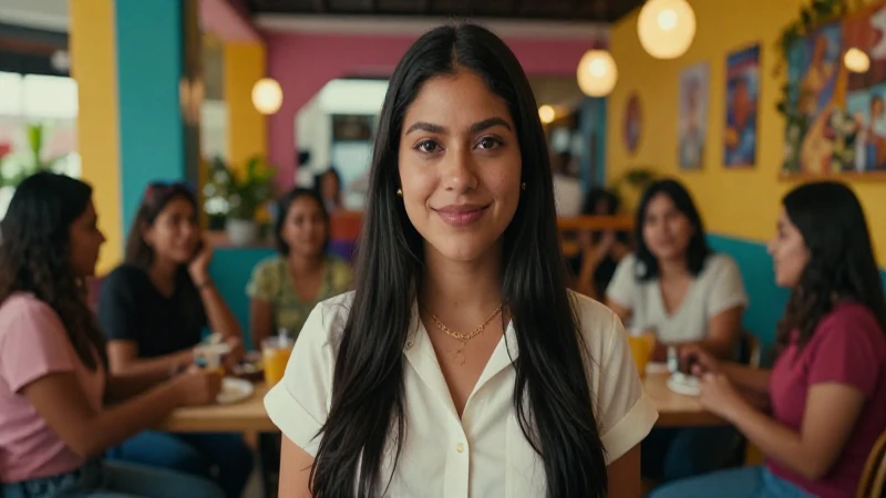 Joven mexicana empoderada en comunidad vibrante