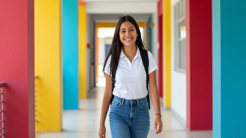 Estudiante mexicano sonriente celebra logro en universidad moderna