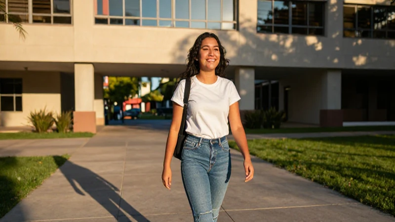 Joven estudiante mexicano en campus universitario moderno
