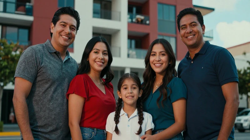Familia mexicana feliz en entorno urbano vibrante