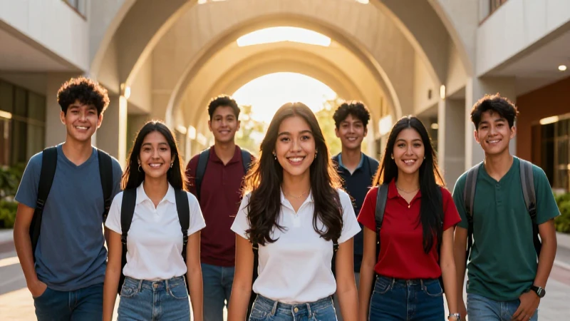Jóvenes mexicanos sonríen bajo la luz dorada del campus