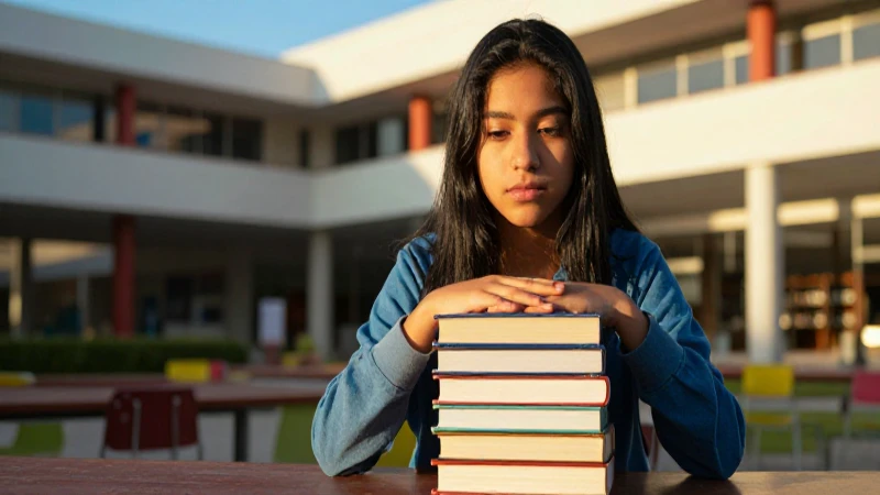 Estudiante mexicano de libros en biblioteca al atardecer