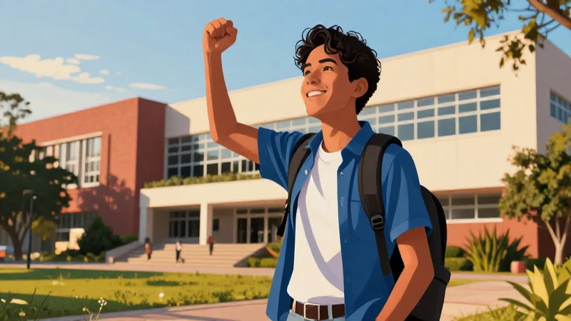 Estudiante mexicano exitoso en un campus moderno