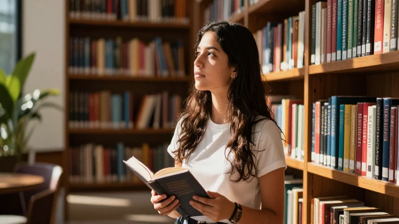 Joven mexicano aspirante en biblioteca de lujo