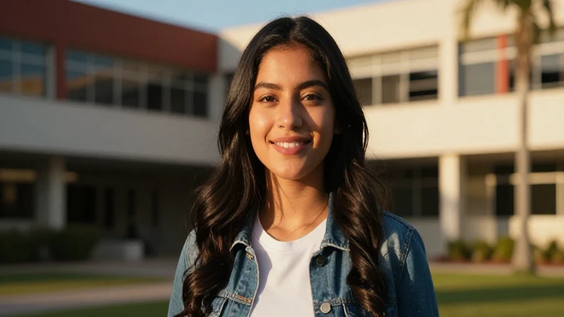 Joven mexicano exitoso en su universidad al atardecer