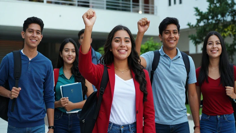 Estudiantes mexicanos celebrando éxito universitario