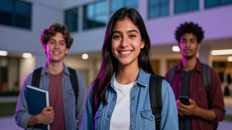 Estudiante mexicana sonriente en campus vibrante
