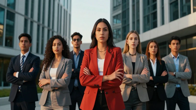 Jóvenes profesionales mexicanos en campus futurista