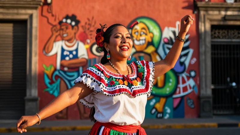 Promotor cultural mexicano en CDMX con arte urbano vibrante