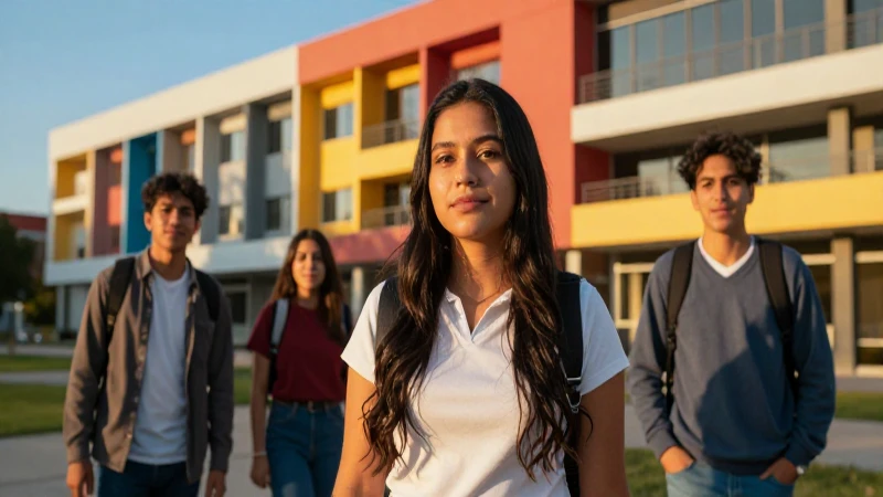 Campus moderno con joven mexicano triunfador