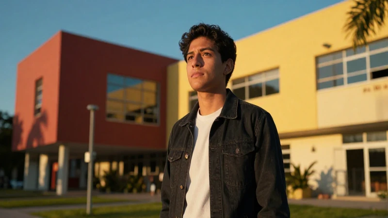 Estudiante universitario mexicano en campus moderno