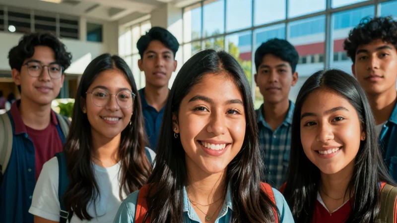 Estudiantes mexicanos sonríen en un campus soleado