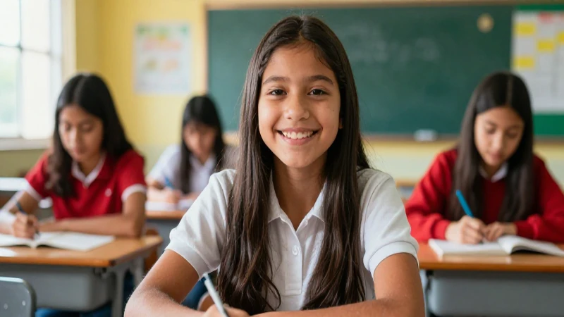 Estudiante mexicano sonriente en aula luminosa