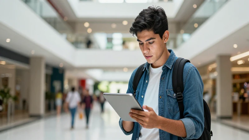 Estudiante mexicano concentrado en tablet universitaria