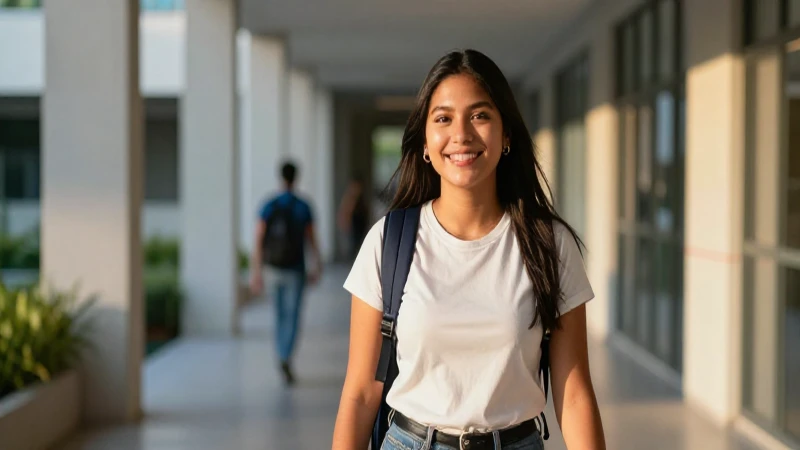 Estudiante mexicano sonriente en universidad moderna