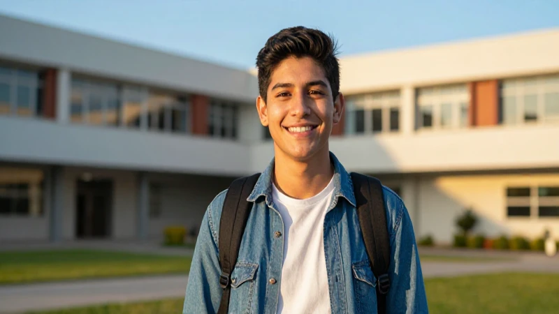 Joven mexicano sonriente en campus universitario