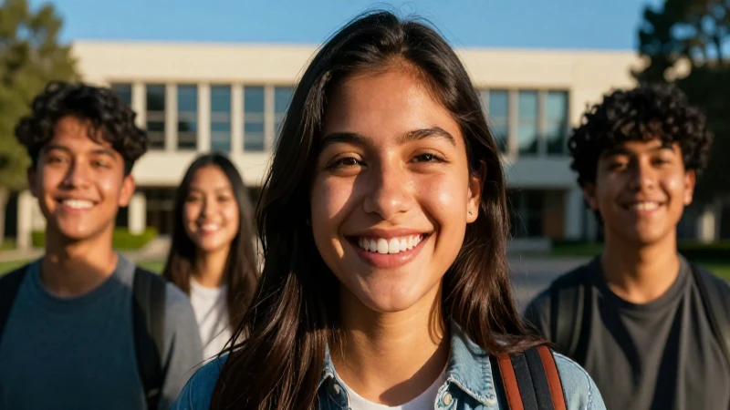 Joven mexicano sonriendo en campus universitario