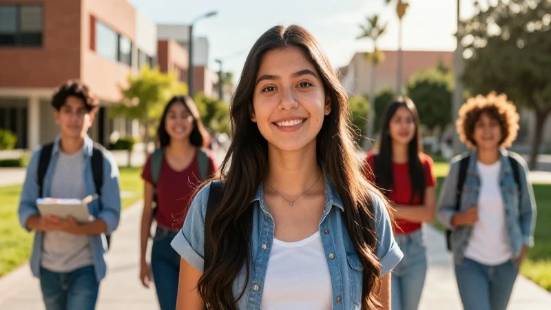 Retrato cinematográfico de estudiante mexicano en campus moderno