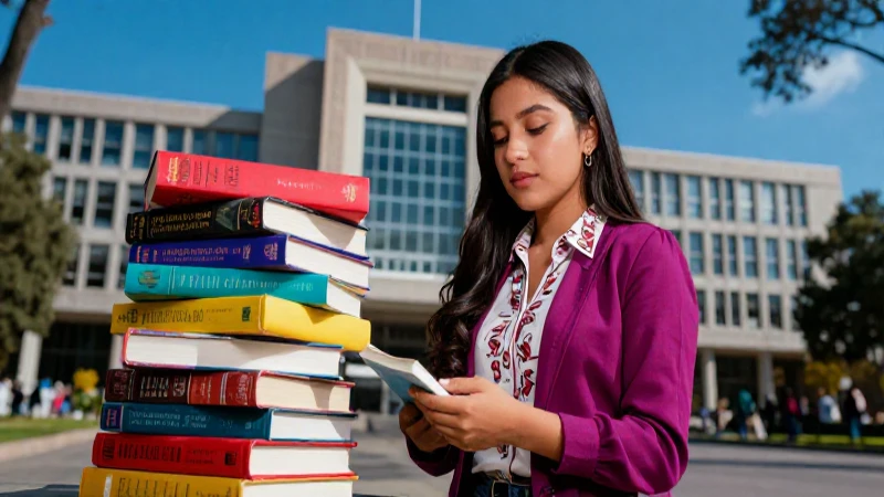 Estudiante vibrante en UNAM con libros