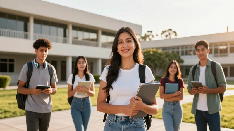 Estudiante mexicano diverso en campus universitario moderno