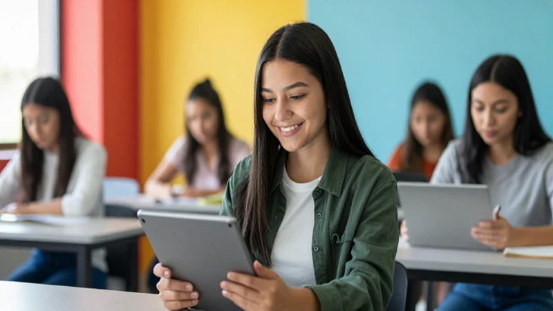 Estudiante mexicano enfocado con tablet