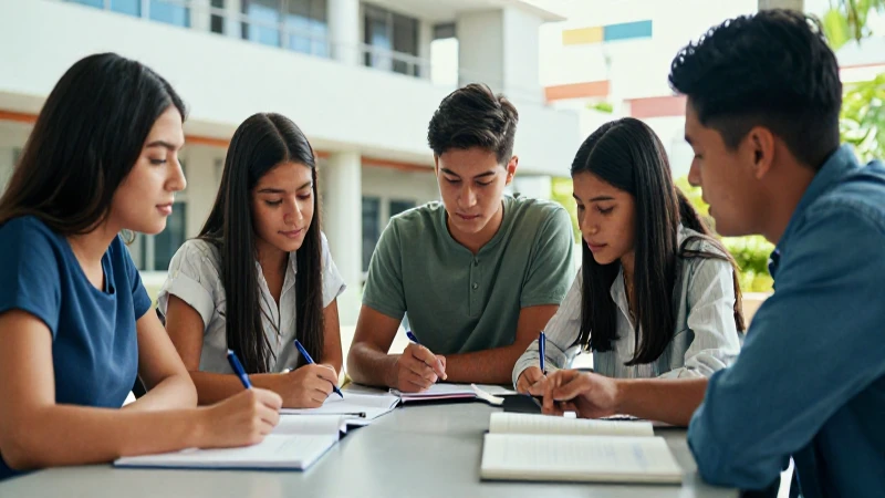 Estudiantes mexicanos brillantes en campus moderno