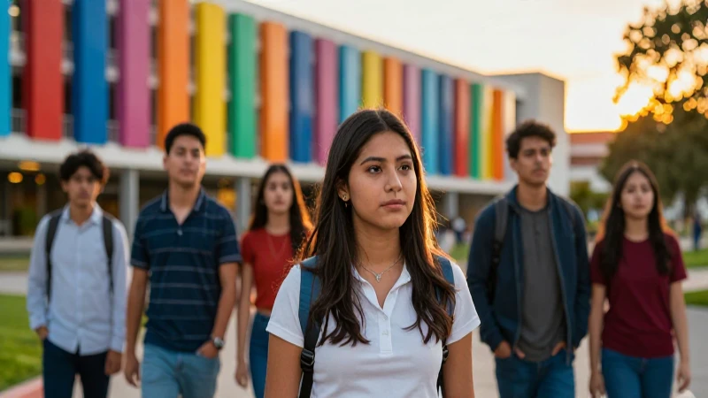 Estudiantes mexicanos en campus moderno y vibrante