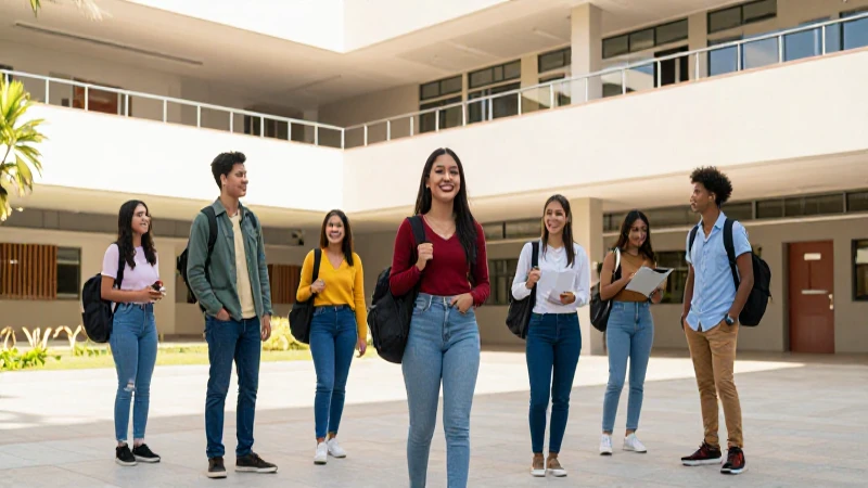 Estudiante mexicano en campus moderno y vibrante