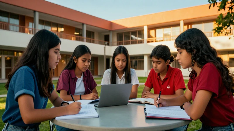 Estudiantes mexicanos en universidad, luz dorada, enfoque académico