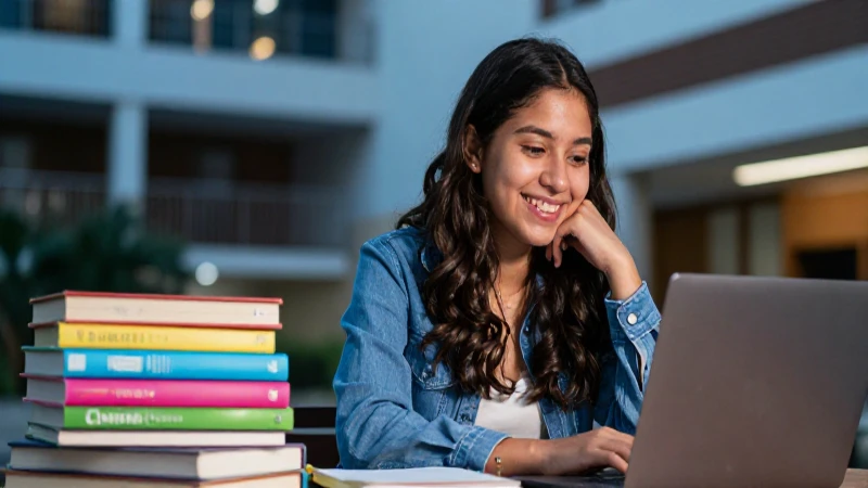 Estudiante mexicano sonriente en campus moderno