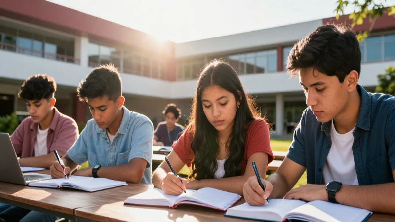 Estudiantes mexicanos en campus moderno
