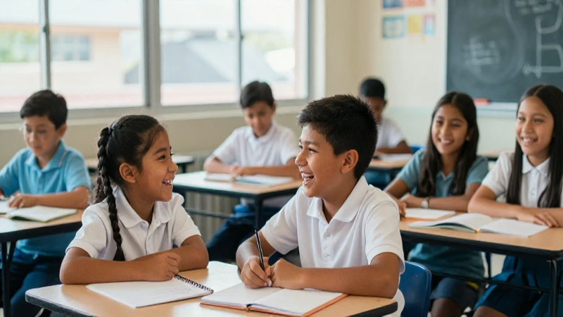 Estudiantes mexicanos alegres en aula moderna
