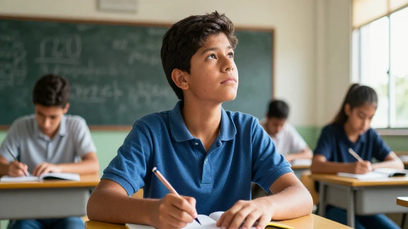 Estudiante mexicano ascendente en aula moderna