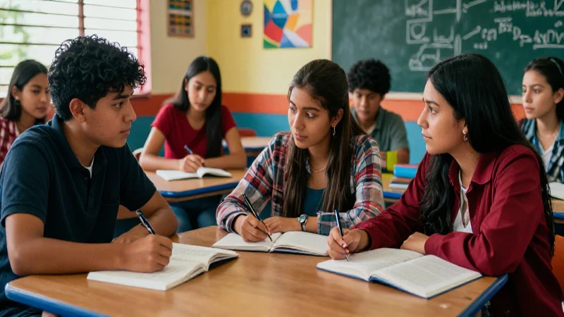 Mexicanos estudiando en moderno aula vibrante
