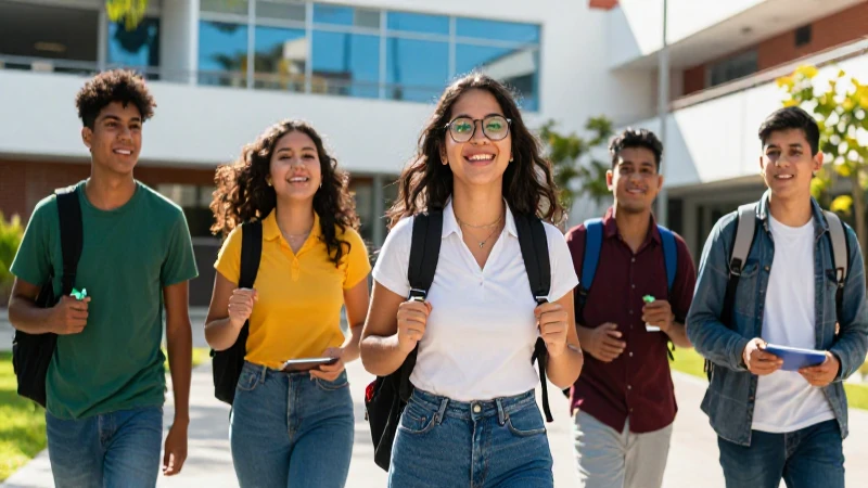 Jóvenes mexicanos felices en un campus brillante