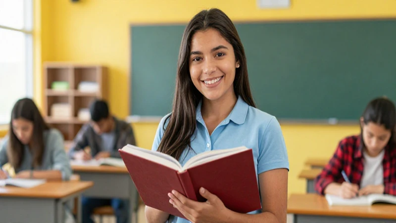 Joven mexicana sonríe con confianza en clase