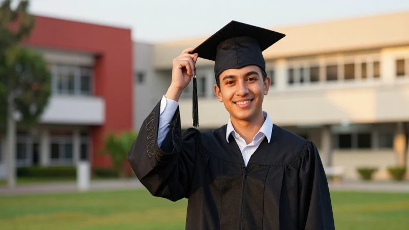Estudiante mexicano graduándose en ambiente universitario