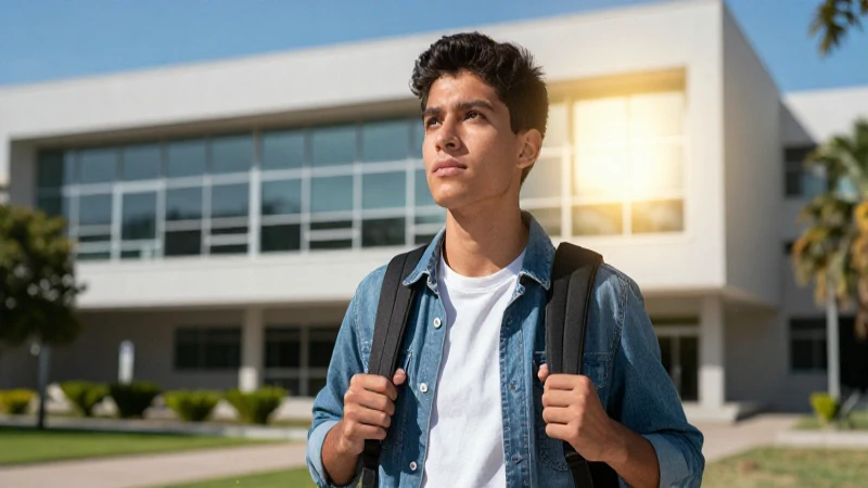 Estudiante mexicano soñador en campus universitario vibrante