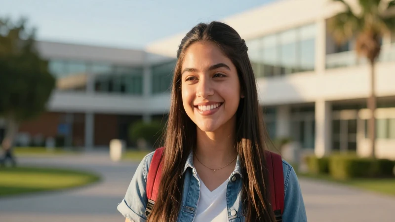 Estudiante mexicano sonriente en campus moderno