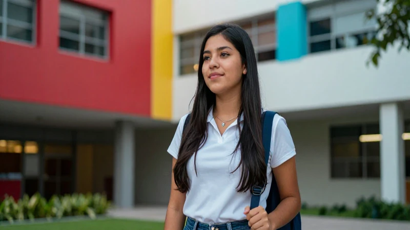 Estudiante mexicano exitoso en vibrante campus