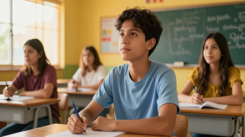 Estudiante mexicano optimista en aula moderna