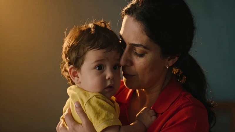 Madre abrazando a niño con iluminación dramática